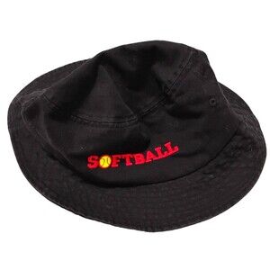 Black Softball Bucket Hat Embroidered Red Ball Graphic Unisex Sports Cap